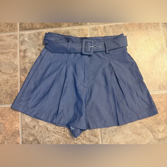 NEW NWT Audrey Parks Blue Pleated High-Waisted Belted Shorts – Francesca’s M - Picture 3 of 7